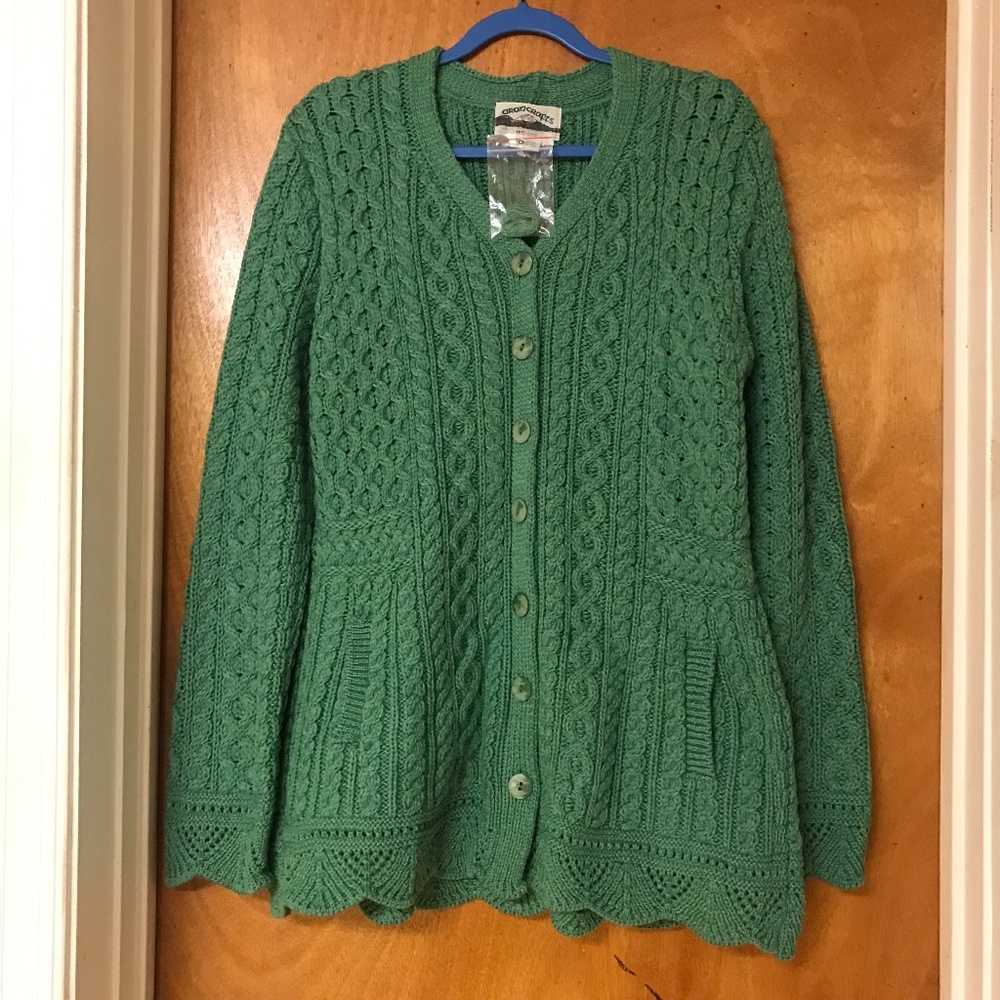 Aran Crafts Emerald Cable Knit Cardigan